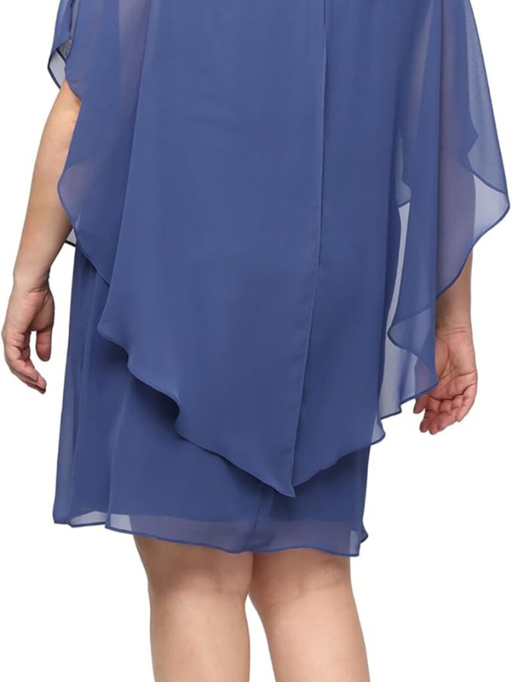 ✨ NWT S.L. Fashions Blue Chiffon Cape Dress Beaded Neck Petite 6 Mother Wedding - Picture 4 of 6
